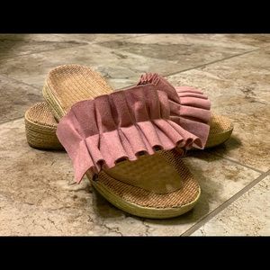 Pink ribbon espadrilles wedge sandal slippers, Size: 9, beach slides